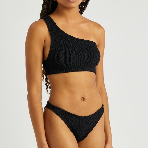 Hunza G Black Bikini SET Nancy One Shoulder Size Crinkle Stretchy Swimsuit Rare - Picture 5 of 12